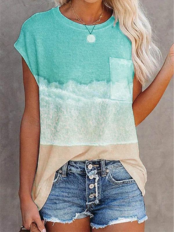 Pocket Print Drop Shoulder Short Sleeve T-shirt