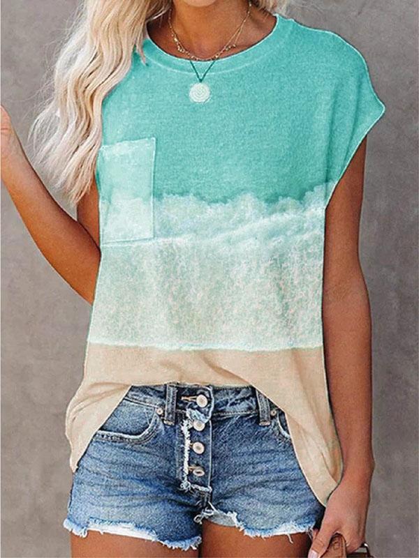 Pocket Print Drop Shoulder Short Sleeve T-shirt