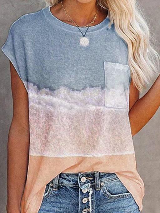 Pocket Print Drop Shoulder Short Sleeve T-shirt