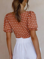 Puff Short Sleeves V-neck Polka Dot Crop Blouses