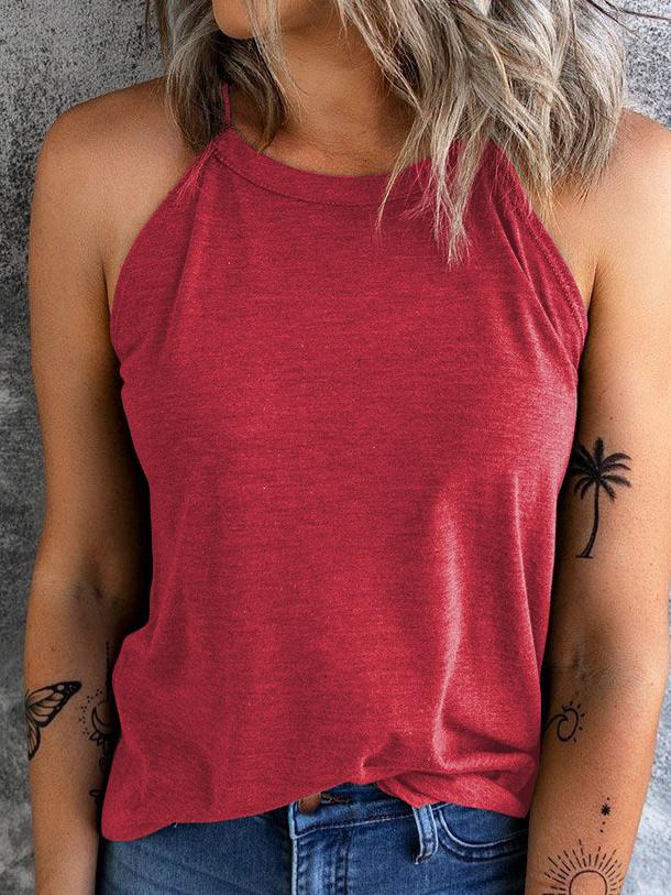 Pure Round Neck Sleeveless Casual Tank Tops