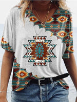 Retro Geometric Print V-neck Short-sleeved Top