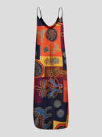 Retro Print Sleeveless U-neck Suspender Dress