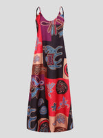 Retro Print Sleeveless U-neck Suspender Dress