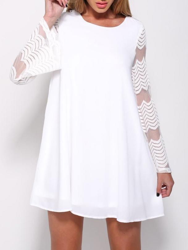 Round Neck Mesh Long Sleeve Dress