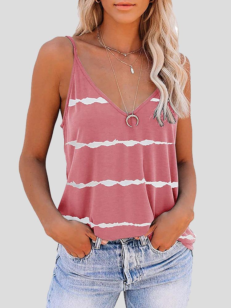 Sleeveless V-neck Striped Print Tank Top