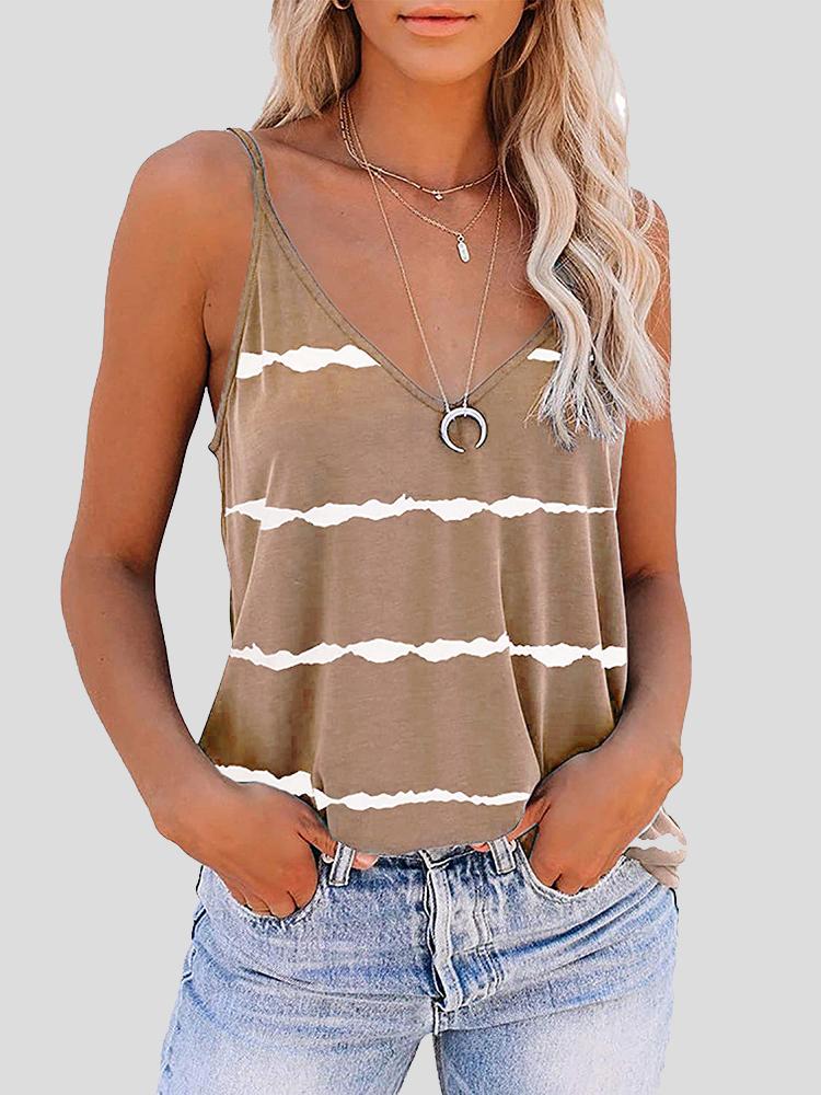 Sleeveless V-neck Striped Print Tank Top