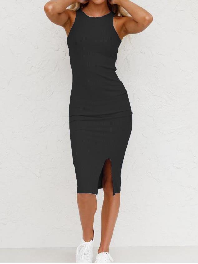 Slim Sleeveless Knit Slit Vest Dress