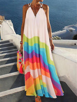 Sling Multicolor V-neck Long Dress