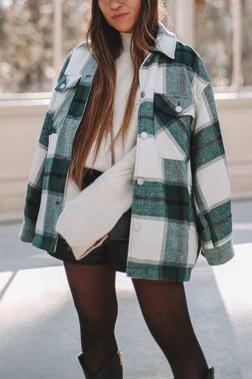 Plaid Button Pockets Coat