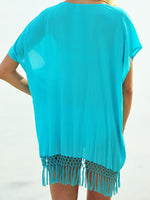 Solid Tassel Loose Bat Sleeve Beach Sunscreen Blouse