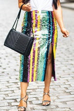 Colorful Sequin Slit Skirts