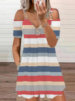 Striped Print Off-shoulder Suspender Dress