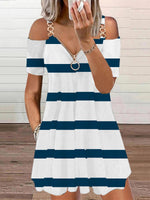 Striped Print Off-shoulder Suspender Dress