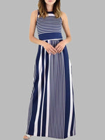 Striped Print Sleeveless Round Neck Dress