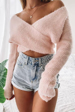 Fuzzy Cross Crop Sweater