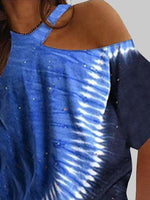 Tie-dye Printed Off The Shoulder Irregular Short Sleeve T-shirt