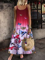 Tie-dye Sleeveless Butterfly Print Dress