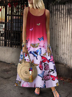 Tie-dye Sleeveless Butterfly Print Dress