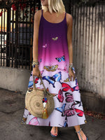 Tie-dye Sleeveless Butterfly Print Dress