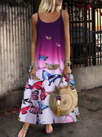 Tie-dye Sleeveless Butterfly Print Dress