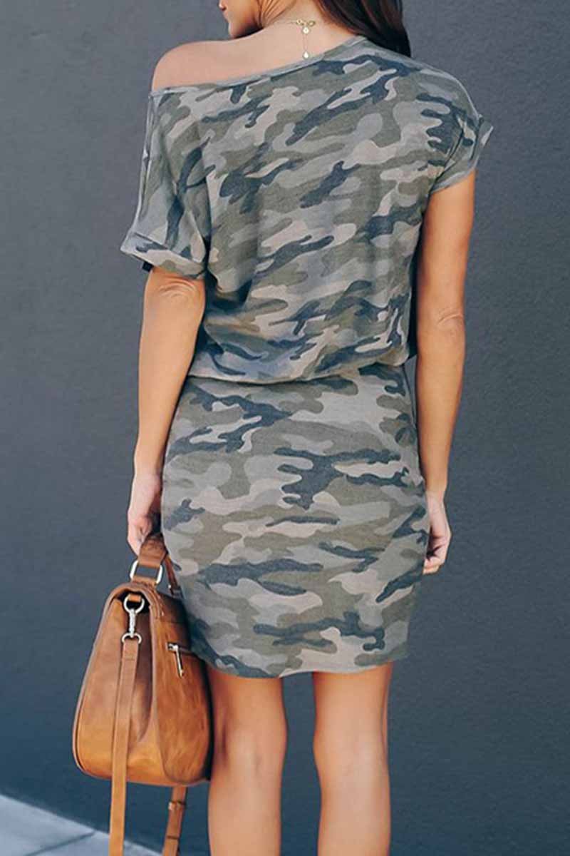 Florcoo Sexy Camouflage Off Shoulder Mini Dress