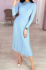 Florcoo Solid Color Loose Pleated Knitted Midi Dresses