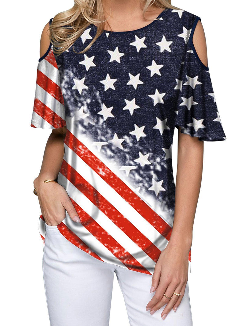 Trendy Stars Print Off Shoulder Short Sleeve T-shirt