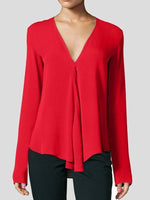 V-neck Long-sleeved Chiffon Solid Blouse