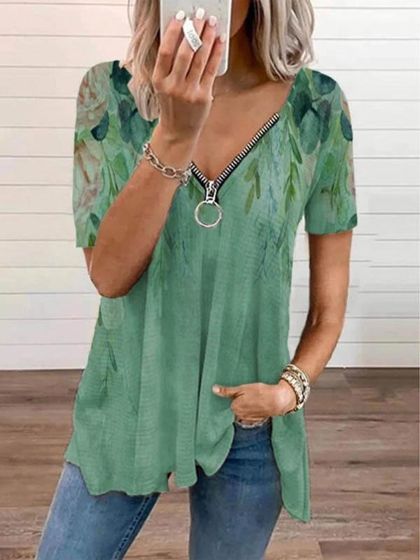 V-neck Print Short-sleeved T-shirts