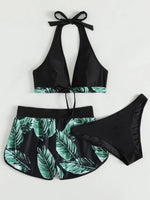 Women's Bikinis Ruffle Print Shorts Swimsuit Bikini Set