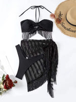 Women's Bikinis Three-Piece Fringed Strapless Mesh Swimsuit Bikini