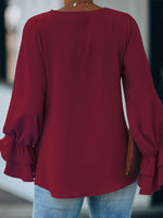 Women's Blouse Solid V-Neck Ruffle Long Sleeve Blouse