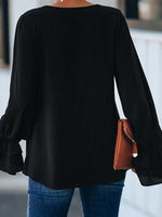 Women's Blouse Solid V-Neck Ruffle Long Sleeve Blouse