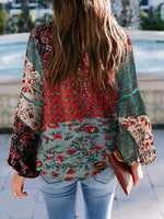 Women's Blouses Bohemian Printed Bubble Long Sleeve Blouse