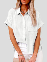 Women's Blouses Casual Solid Lapel Button Short Sleeve Blouse