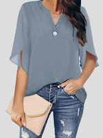 Women's Blouses Casual V-Neck Short Sleeve Chiffon Blouse