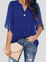 Women's Blouses Casual V-Neck Short Sleeve Chiffon Blouse