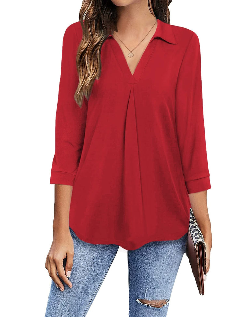 Women¡¯s Blouses Collared V Neck Casual Loose Blouse