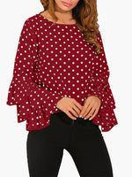 Women's Blouses Dot Print Flared Sleeve Chiffon Blouse