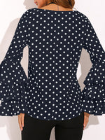 Women's Blouses Dot Print Flared Sleeve Chiffon Blouse