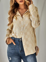 Women's  Blouses Fashion Slim Plaid Long Sleeve  Blouse