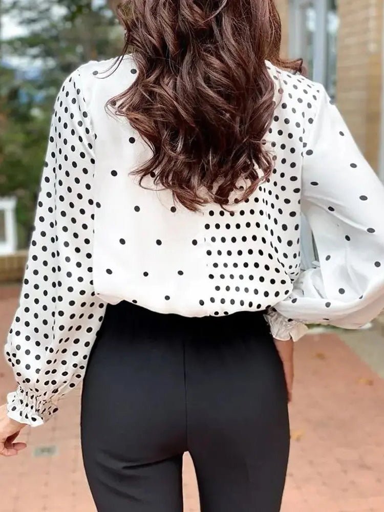 Women's Blouses Irregular Polka Dot Print V-Neck Long Sleeve Blouse