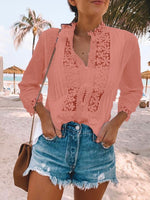 Women's Blouses Lace Button Long Sleeve Blouse