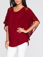 Women's Blouses Lace Panel Doll Sleeve Blouse