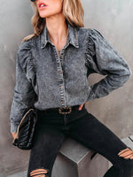 Women's Blouses Lapel Button Long Sleeve Denim Blouse