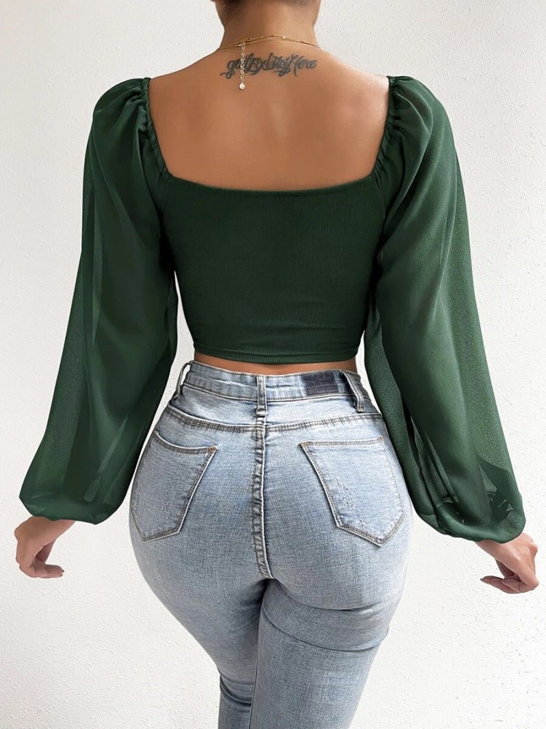 Women's Blouses Lapel Drawstring Crop Long Sleeve Blouse