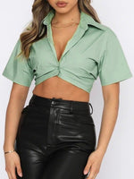 Women's Blouses Lapel Single Breasted Crop Navel Blouse