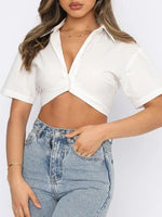 Women's Blouses Lapel Single Breasted Crop Navel Blouse