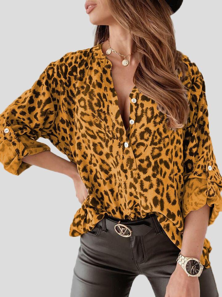 Women's Blouses Leopard Print Long Sleeve Button Blouses